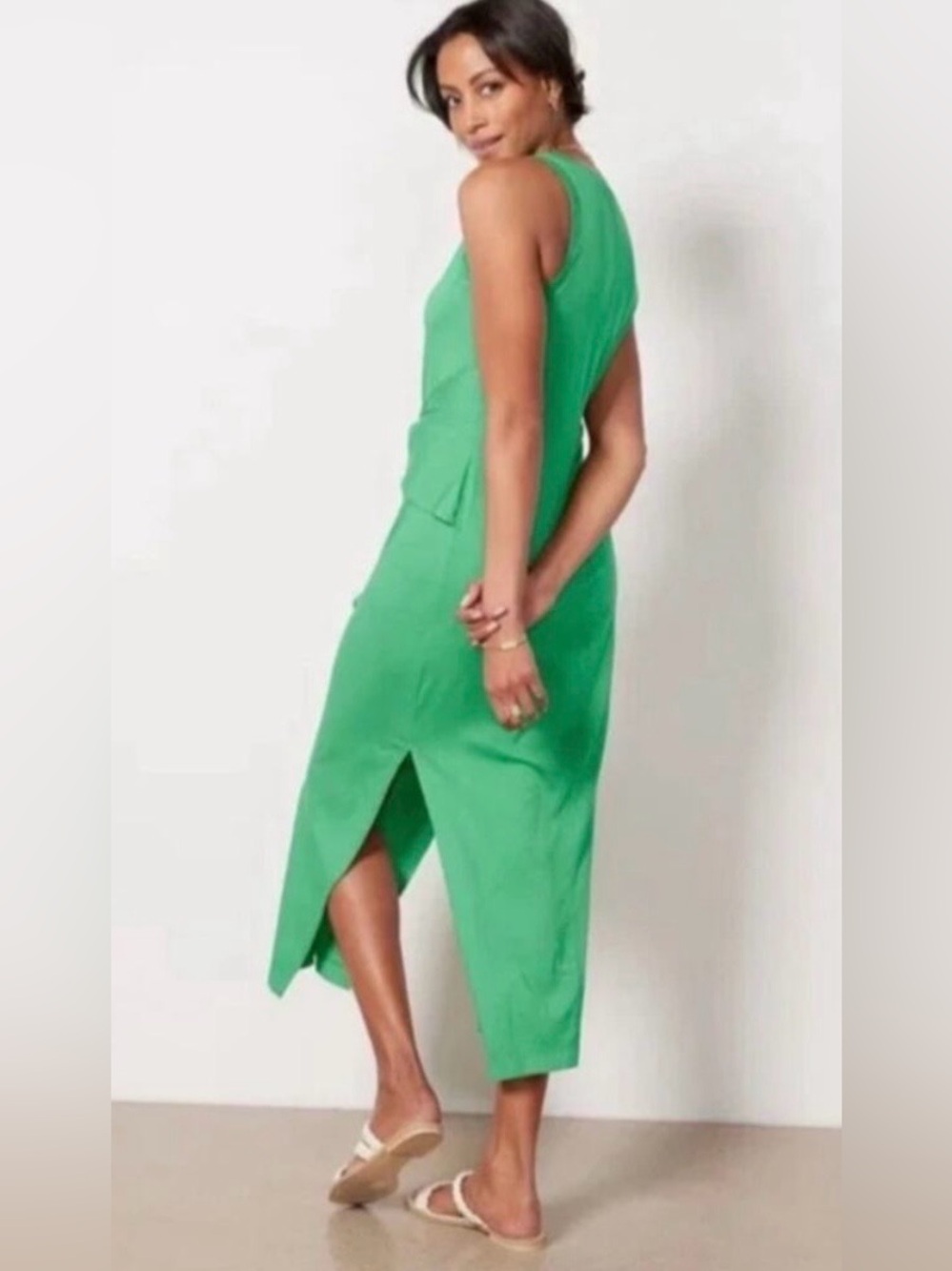 Michael Stars Solange Tie Waist Midi Dress in Field Green - Picture 2 of 7
